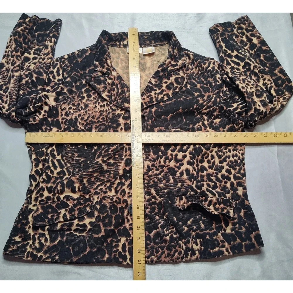 ROAMANS Women Large Leopard‎ Print Cotton Long Sleeve Button Up Jacket